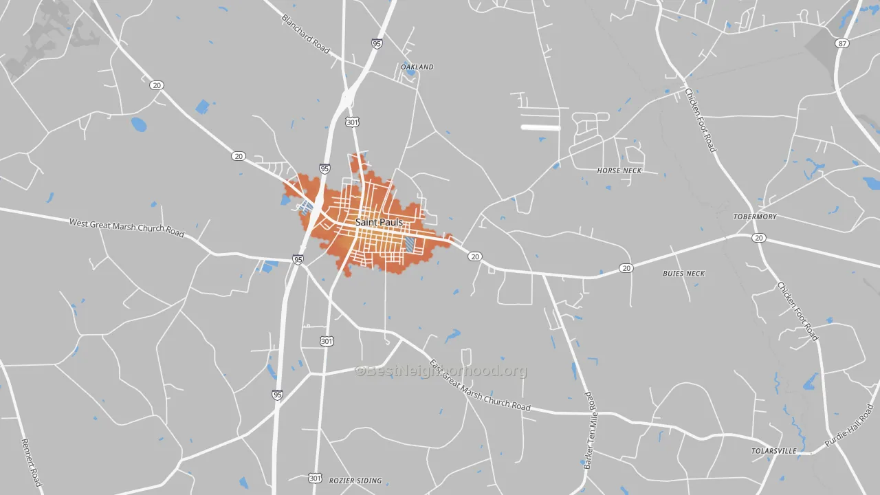 Bike Grade map of St. Pauls, NC