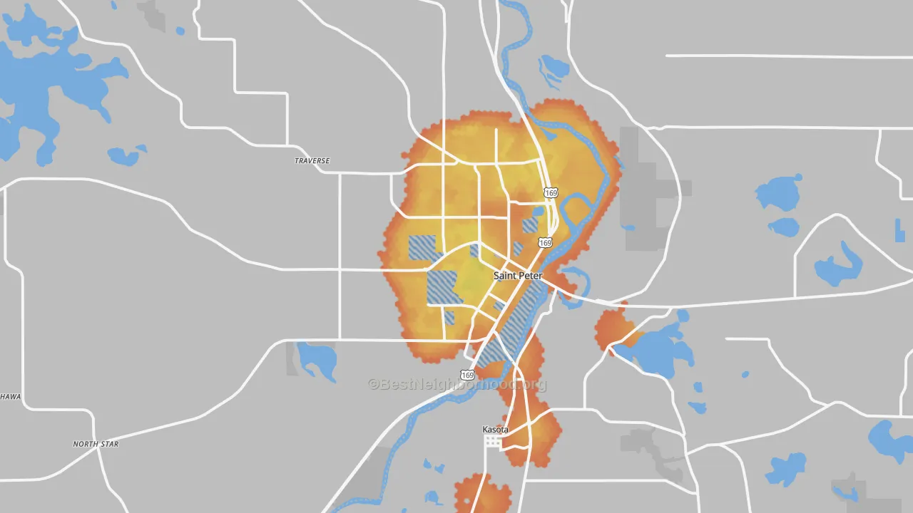 Bike Grade map of St. Peter, MN