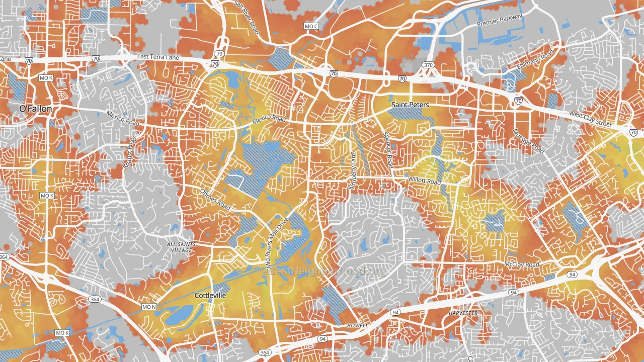 Bike Grade map of St. Peters, MO