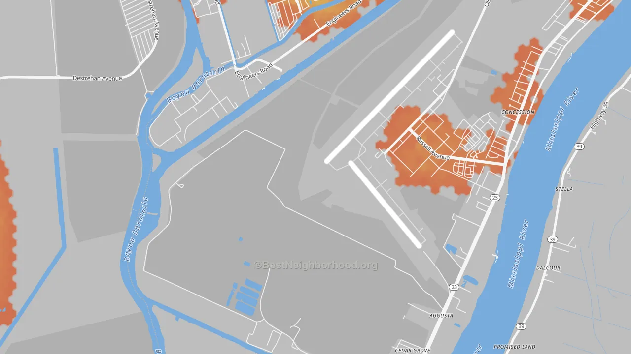 Bike Grade map of St. Rosalie, LA