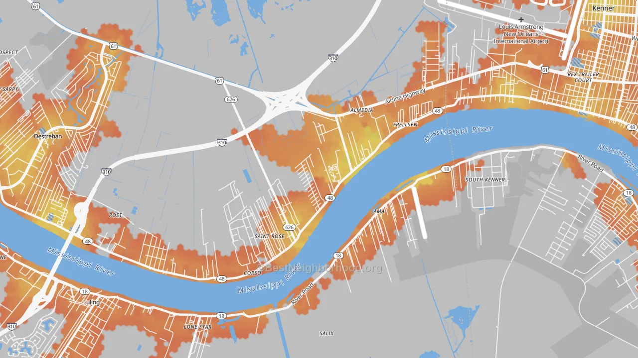 Bike Grade map of St. Rose, LA