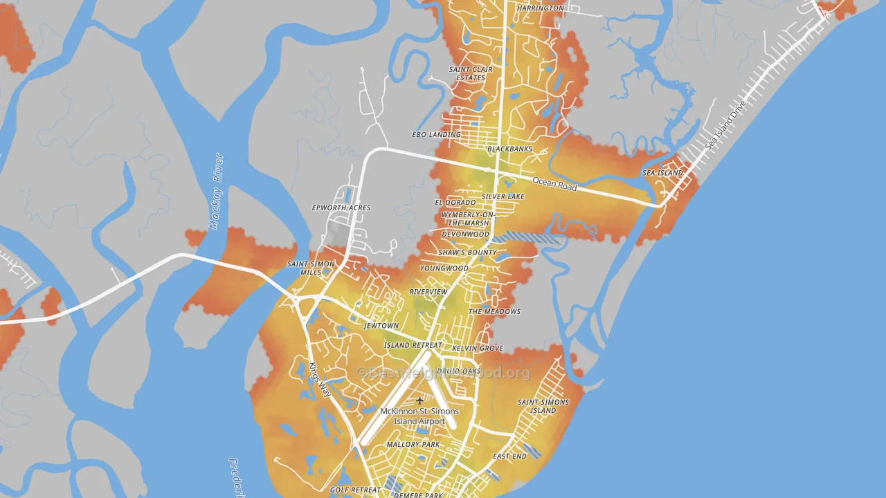 Bike Grade map of St. Simons, GA