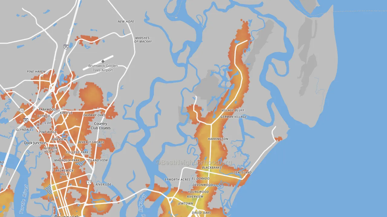 Bike Grade map of St. Simons Island, GA