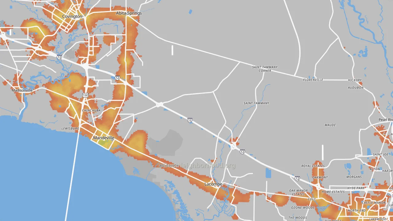 Bike Grade map of St. Tammany Parish, LA