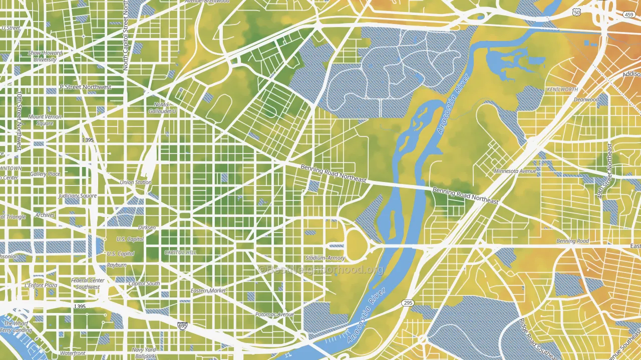 Bike Grade map of Stadium-Armory, Washington, DC