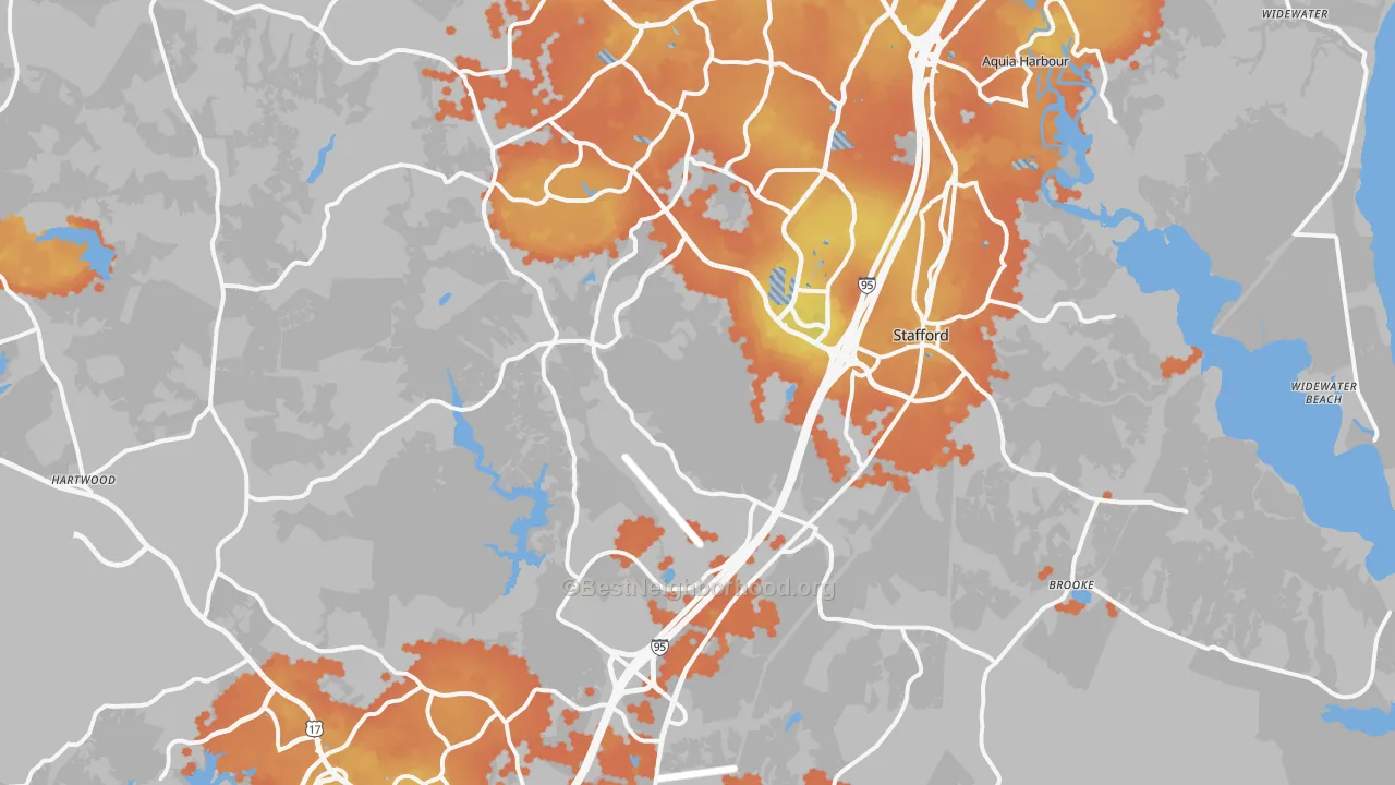 Bike Grade map of Stafford County, VA