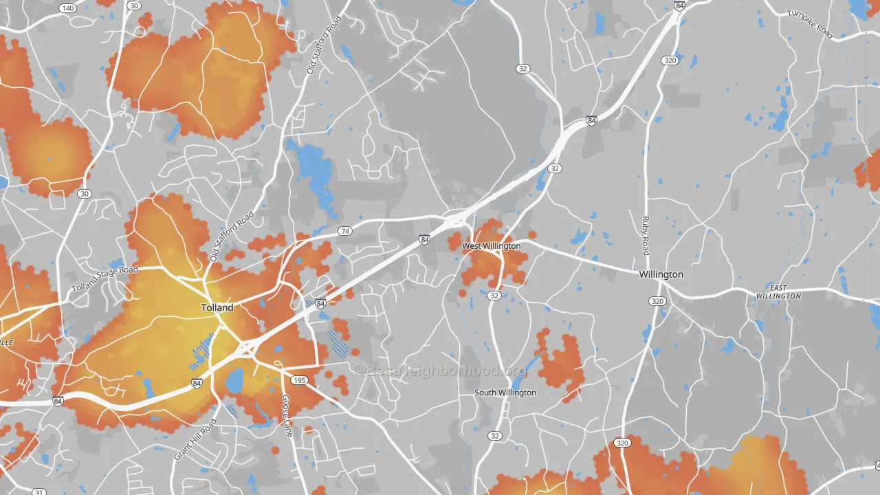 Bike Grade map of Stafford, CT