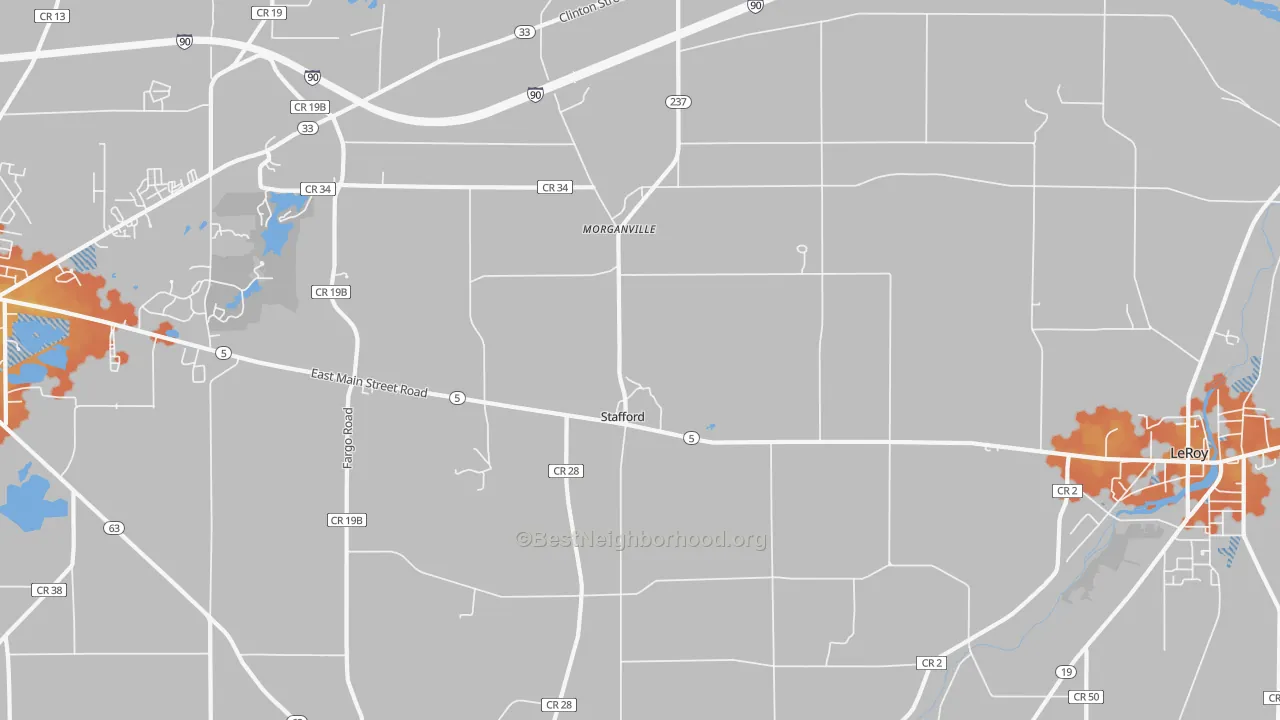 Bike Grade map of Stafford, NY
