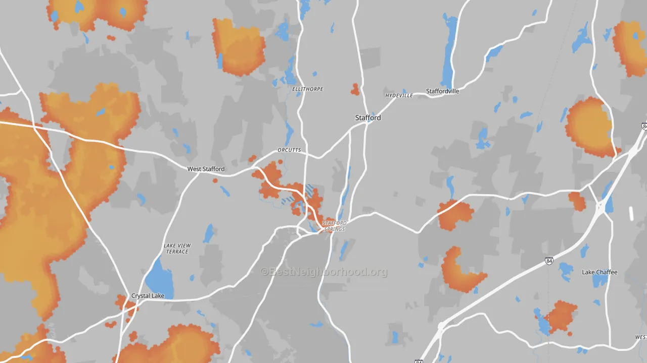 Bike Grade map of Stafford Springs, CT
