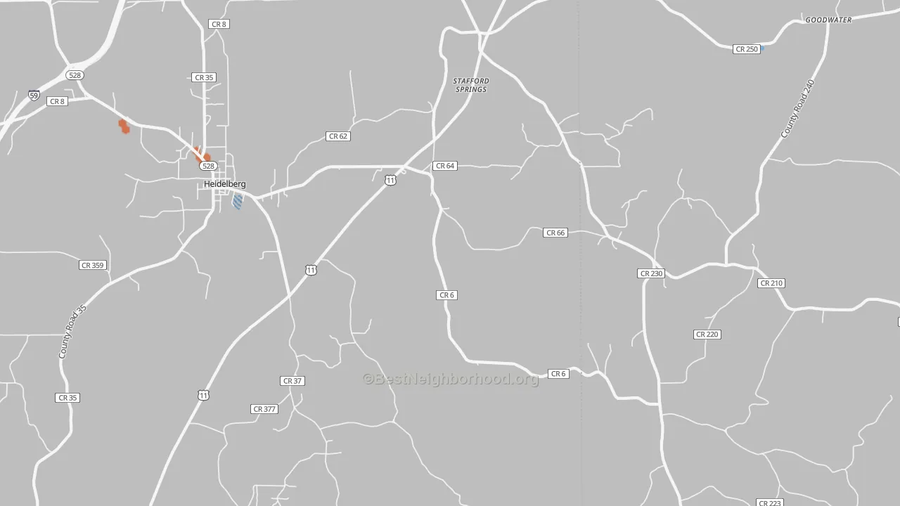 Bike Grade map of Stafford Springs, MS
