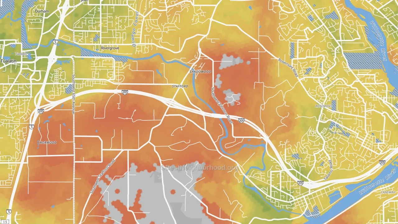 Bike Grade map of Stafford-Tualatin Valley, West Linn, OR