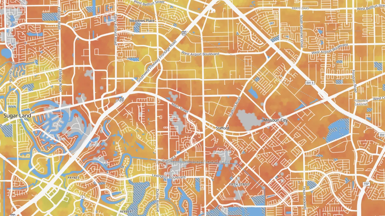 Bike Grade map of Stafford, TX