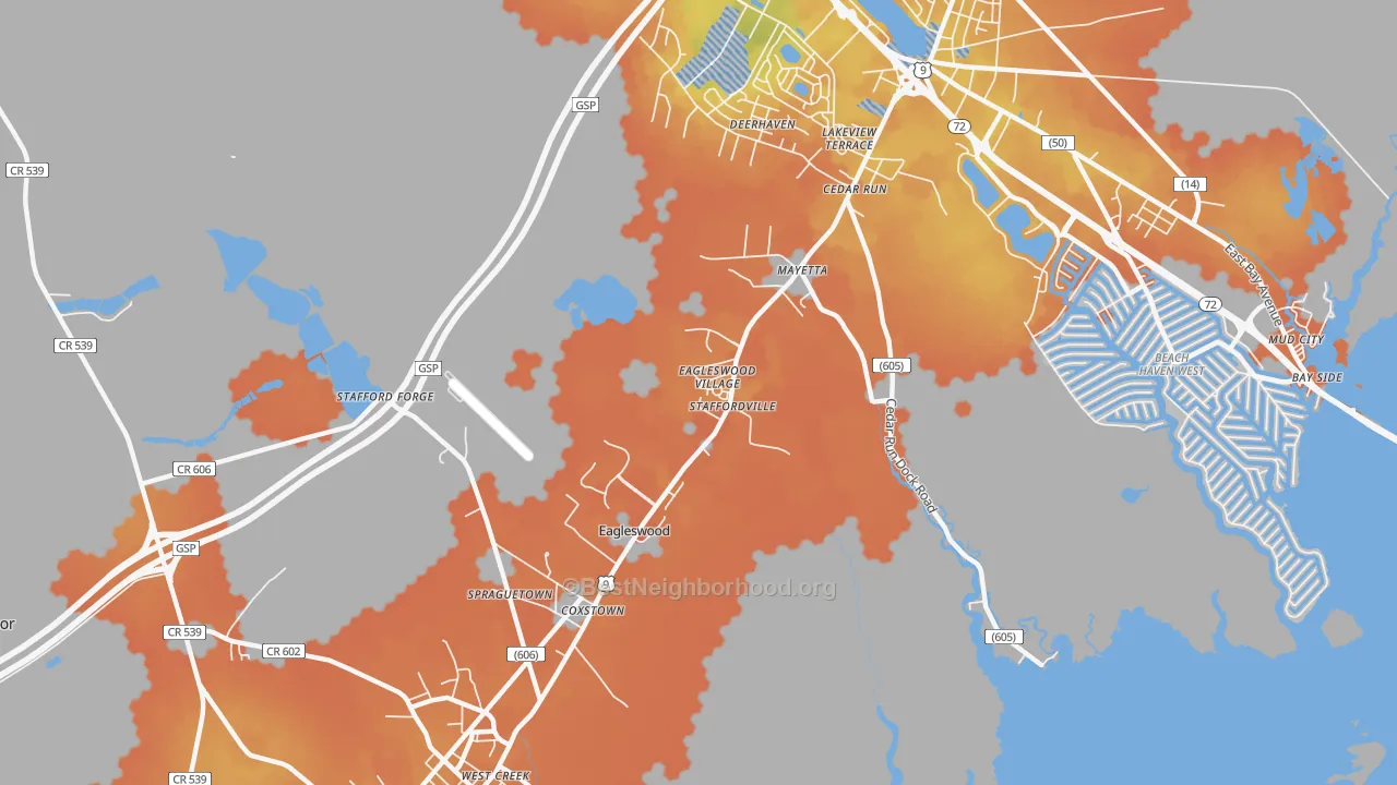 Bike Grade map of Staffordville, NJ