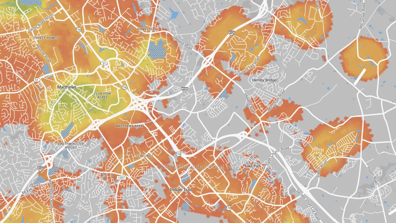 Bike Grade map of Stallings, NC