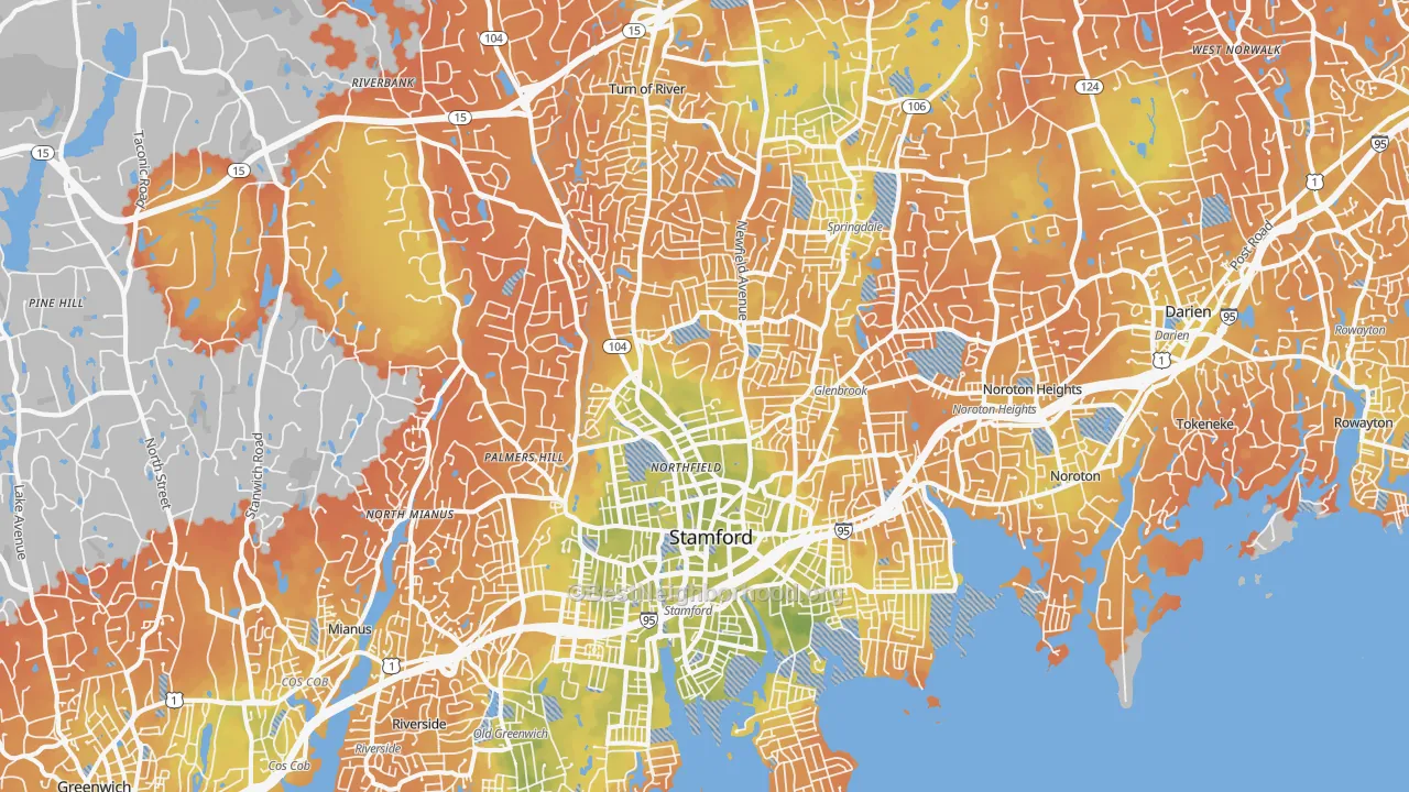 Bike Grade map of Stamford, CT