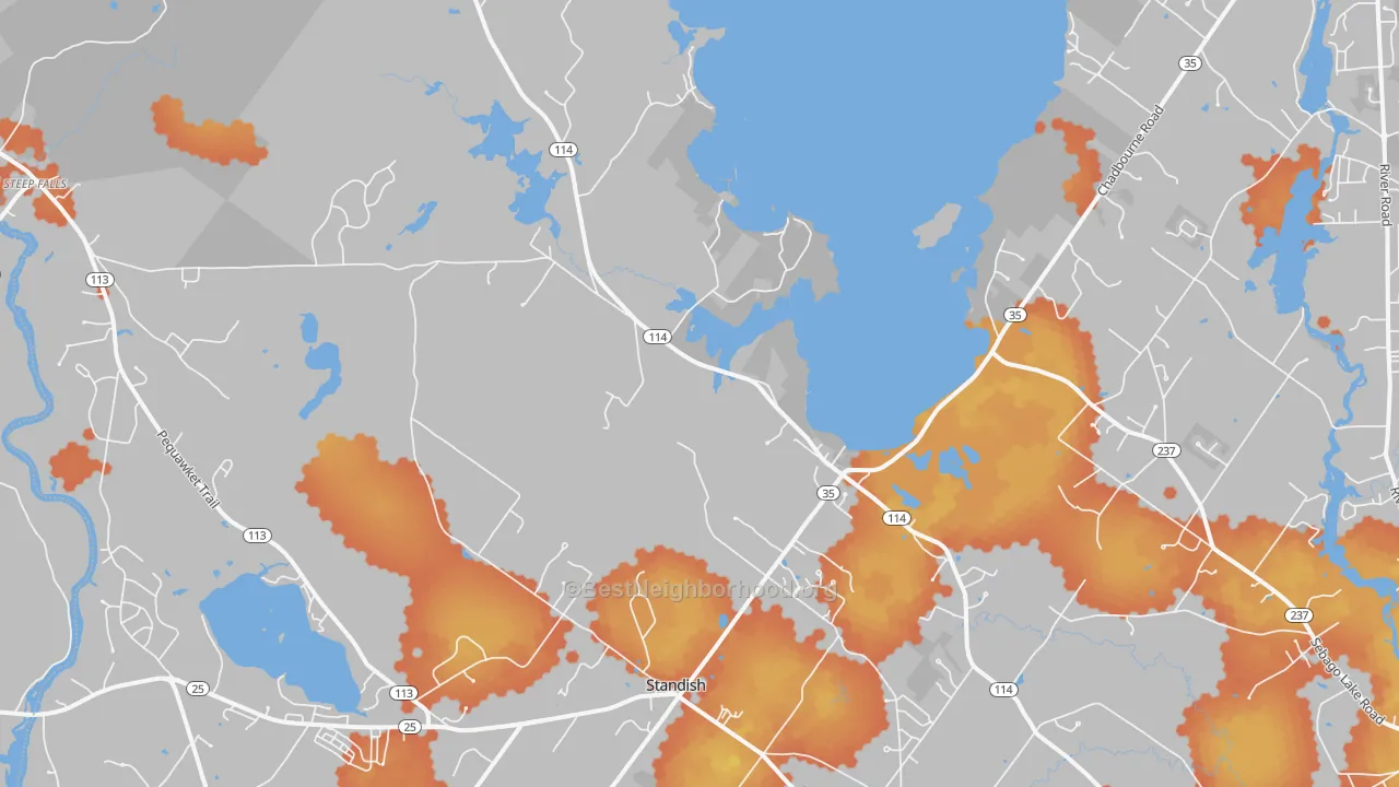 Bike Grade map of Standish, ME