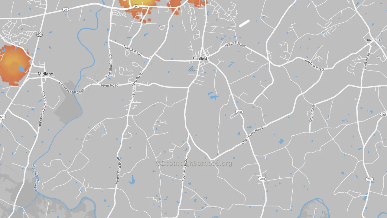 Bike Grade map of Stanfield, NC