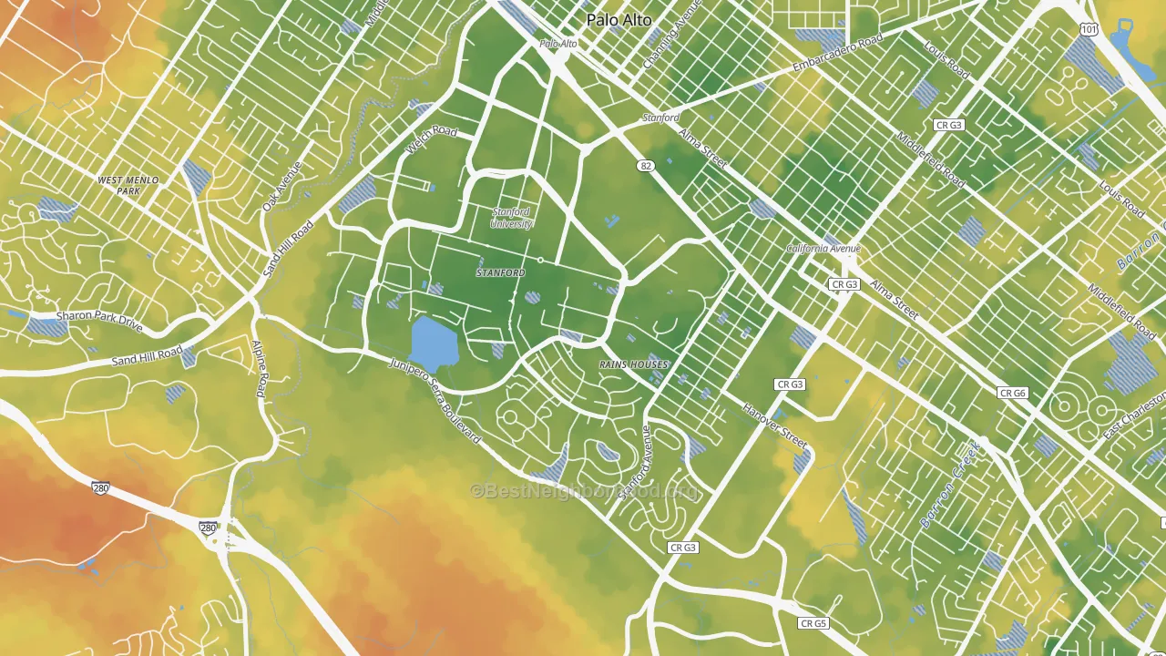 Bike Grade map of Stanford, CA