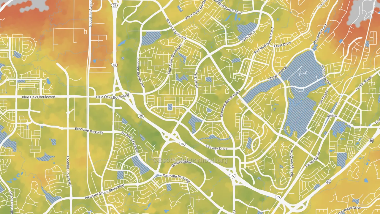 Bike Grade map of Stanford, Roseville, CA