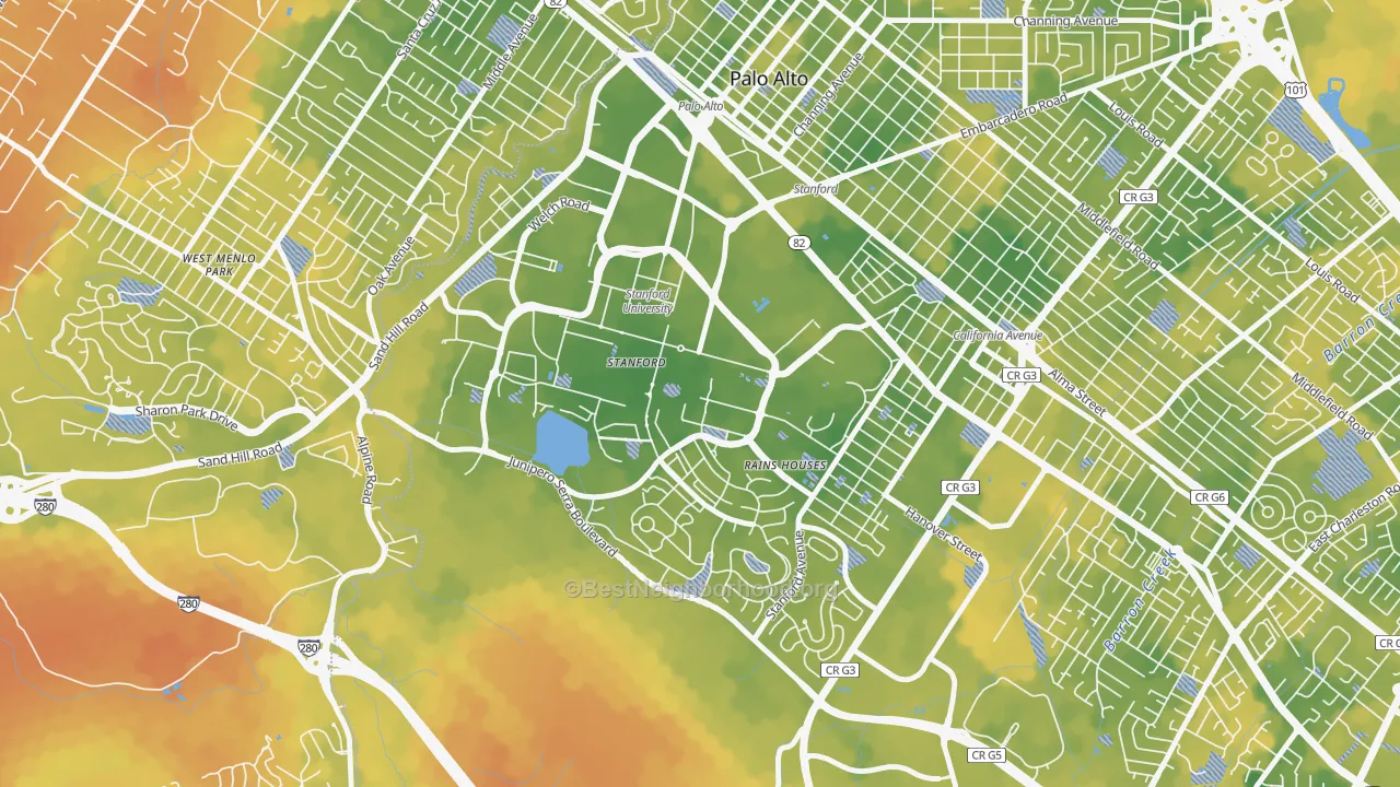 Bike Grade map of Stanford University, Stanford, CA