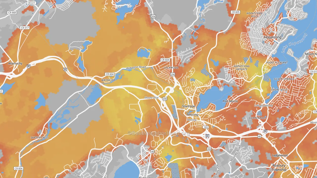 Bike Grade map of Stanhope, NJ