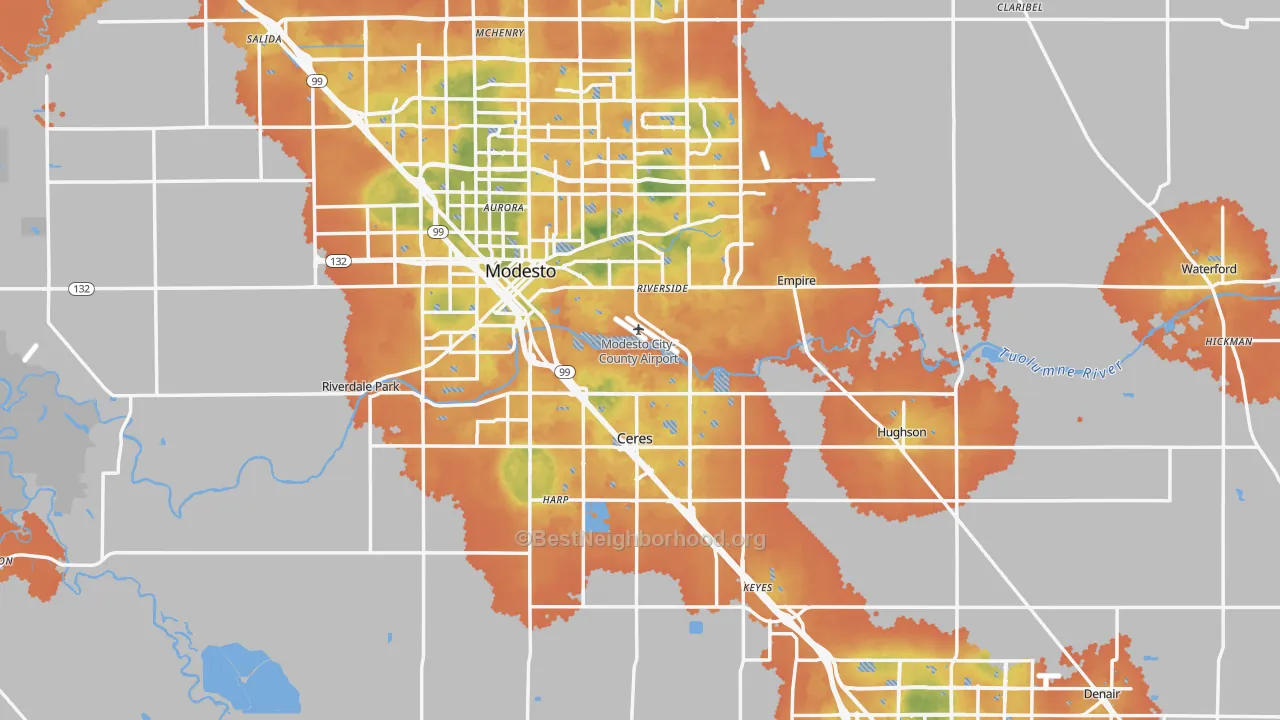 Bike Grade map of Stanislaus County, CA