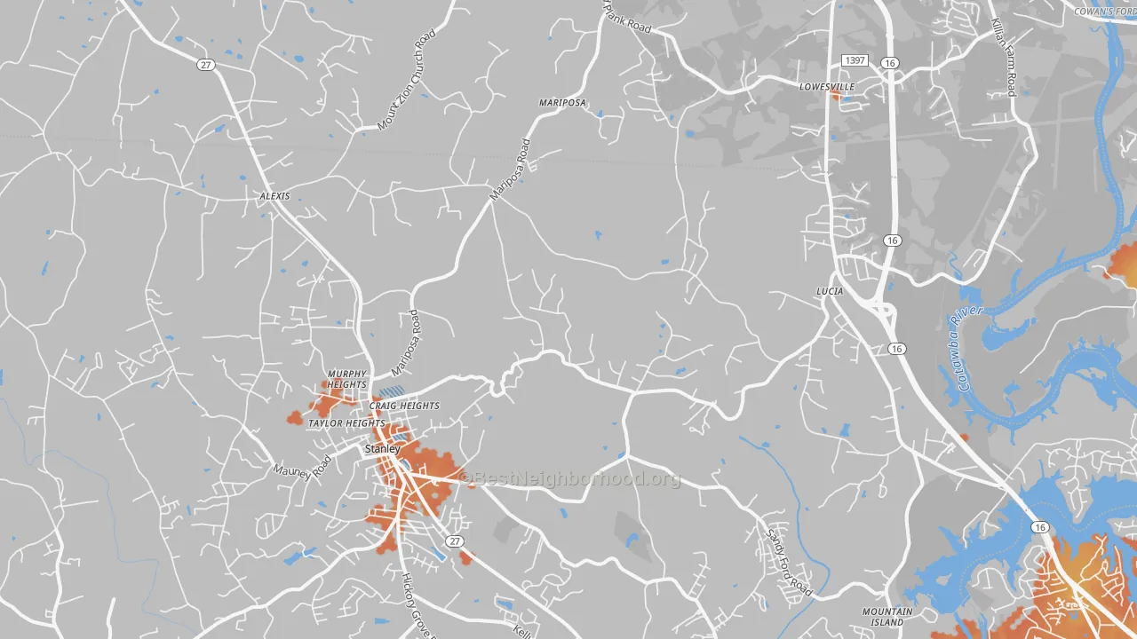 Bike Grade map of Stanley, NC