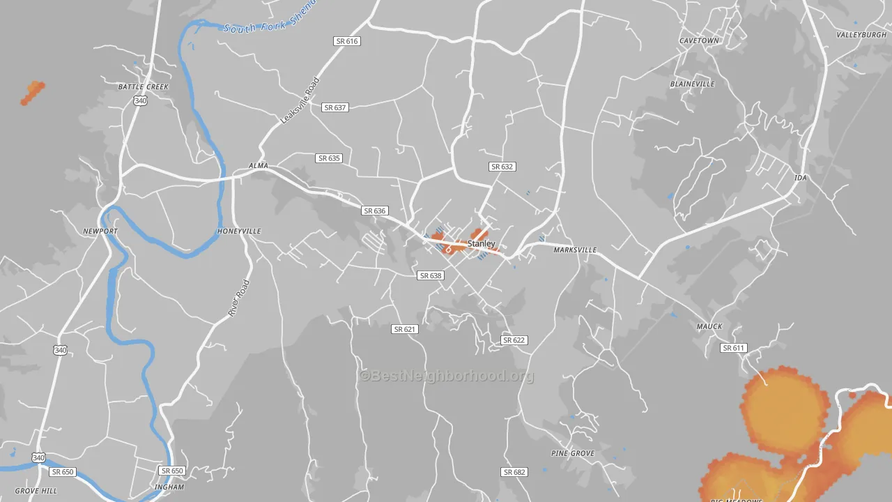 Bike Grade map of Stanley, VA