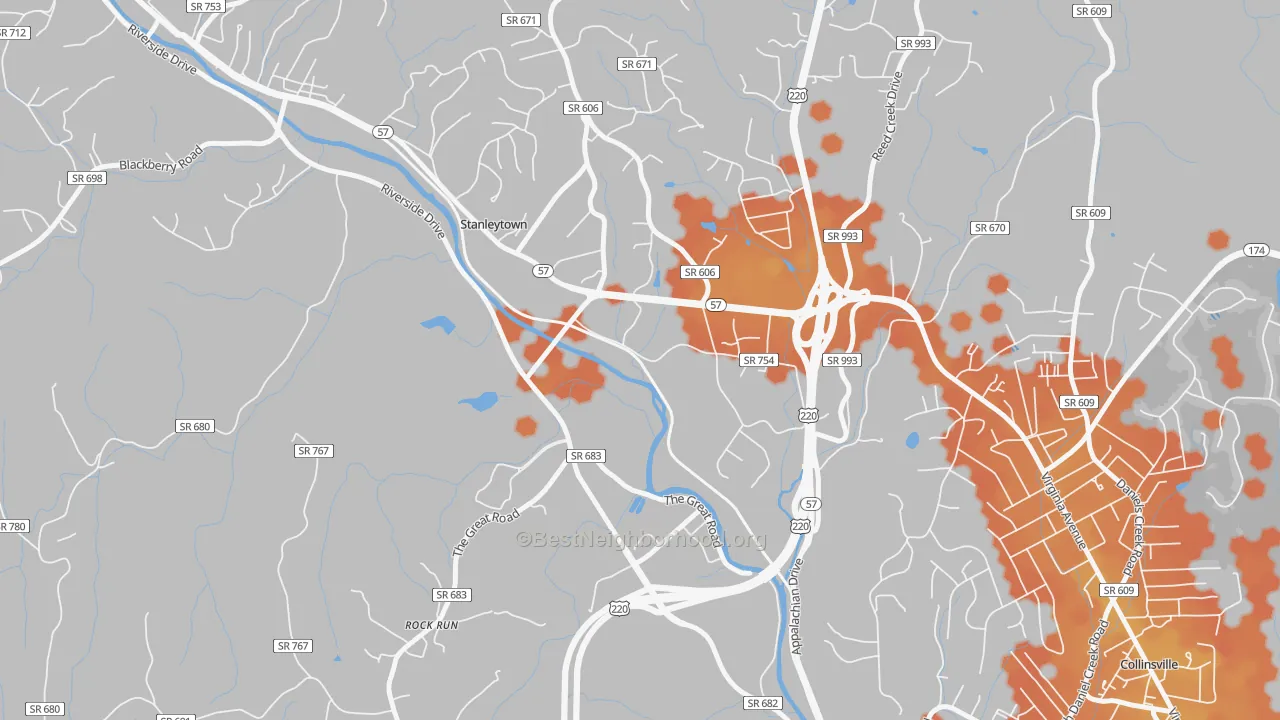 Bike Grade map of Stanleytown, VA