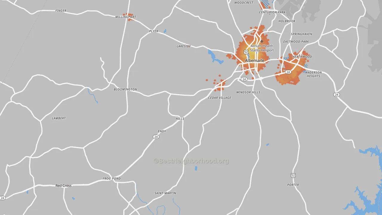 Bike Grade map of Stanly County, NC