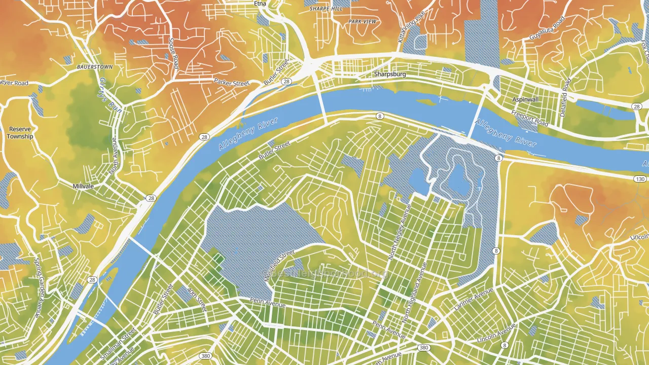 Bike Grade map of Stanton Heights, Pittsburgh, PA