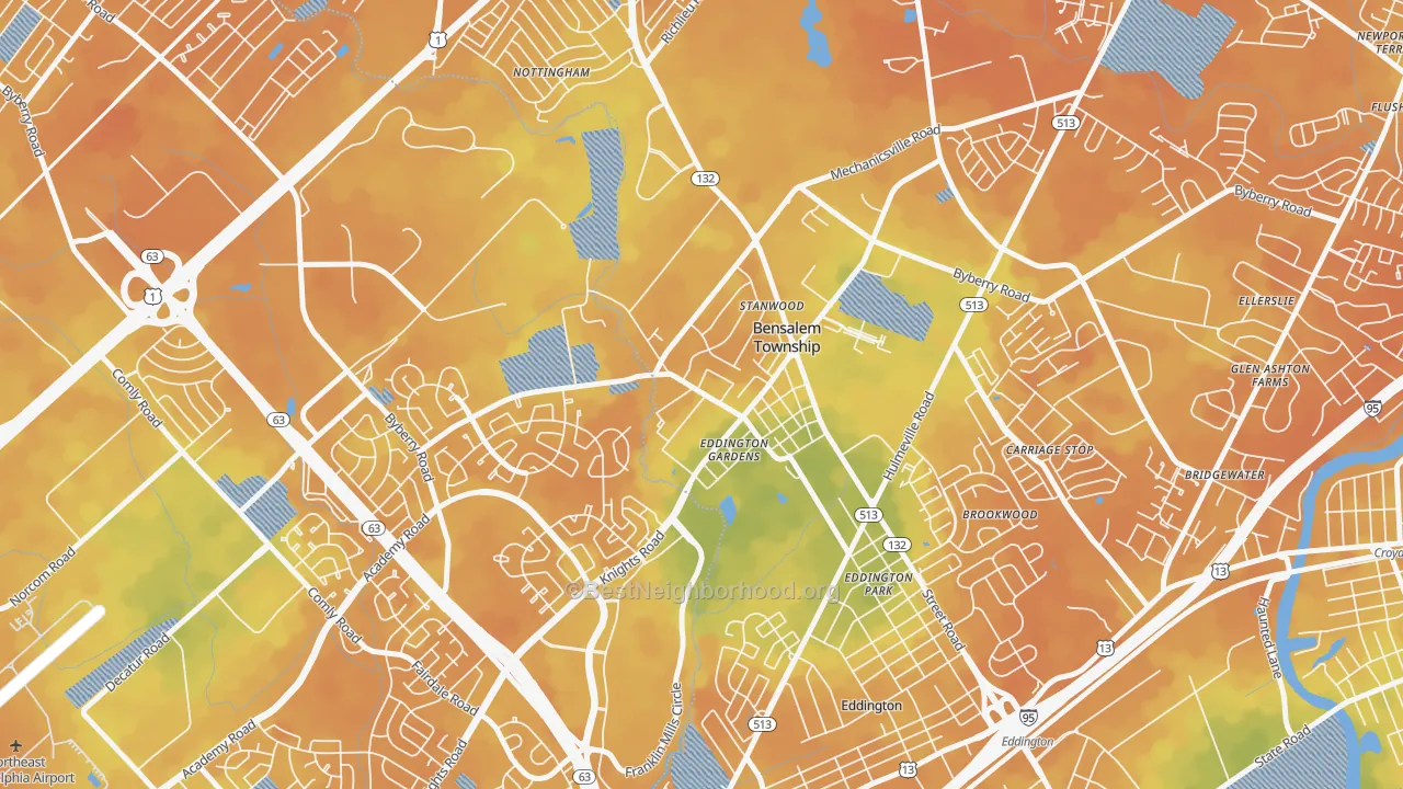 Bike Grade map of Stanwood, Bensalem, PA