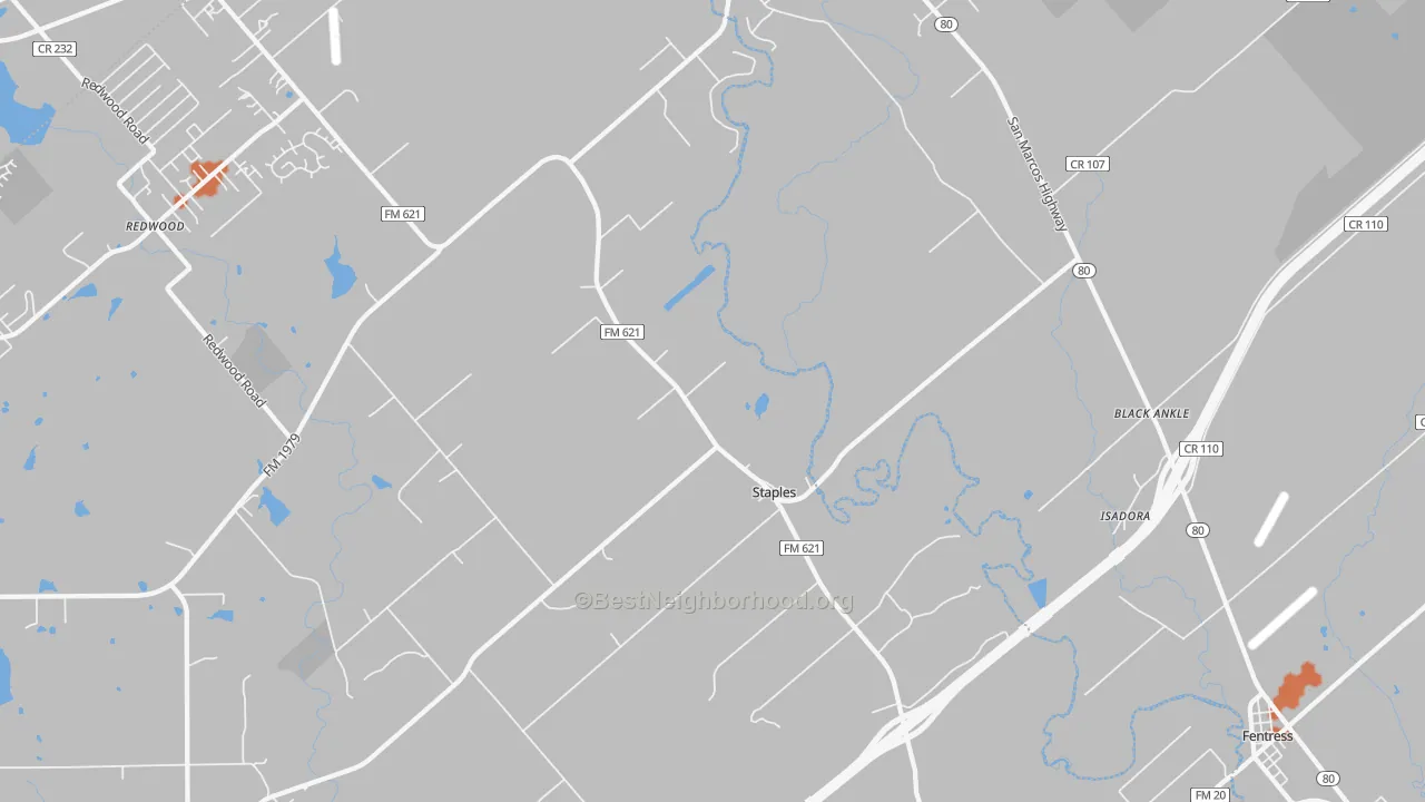 Bike Grade map of Staples, TX
