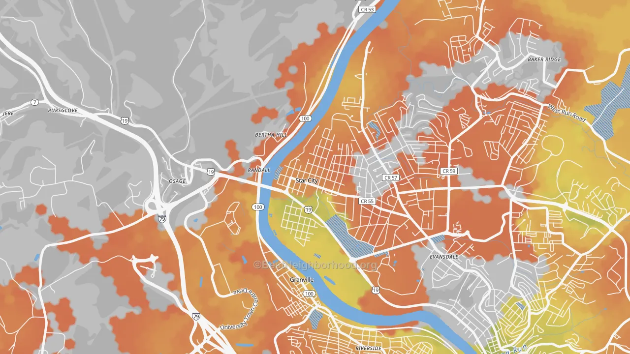 Bike Grade map of Star City, WV