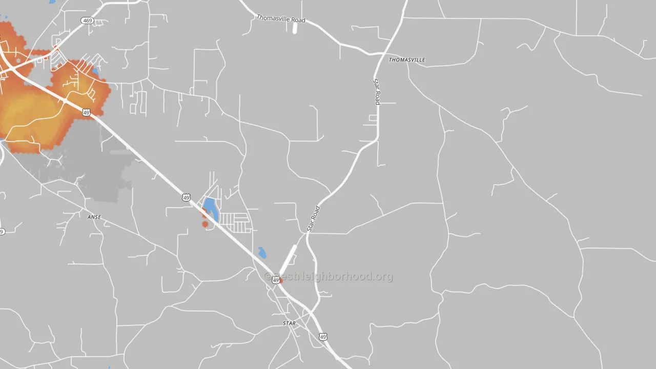 Bike Grade map of Star, MS