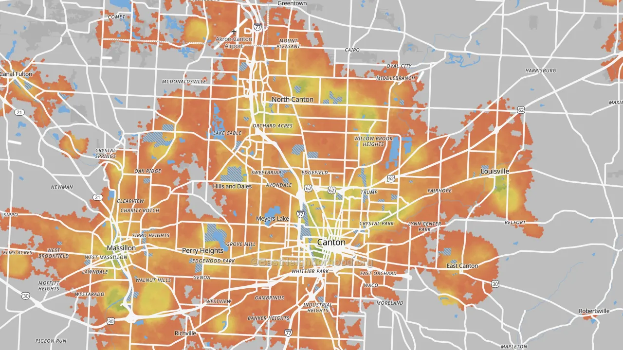Bike Grade map of Stark County, OH