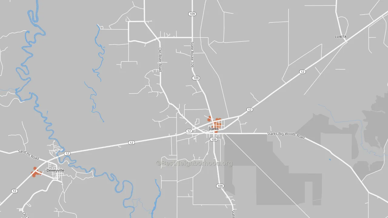Bike Grade map of Starks, LA