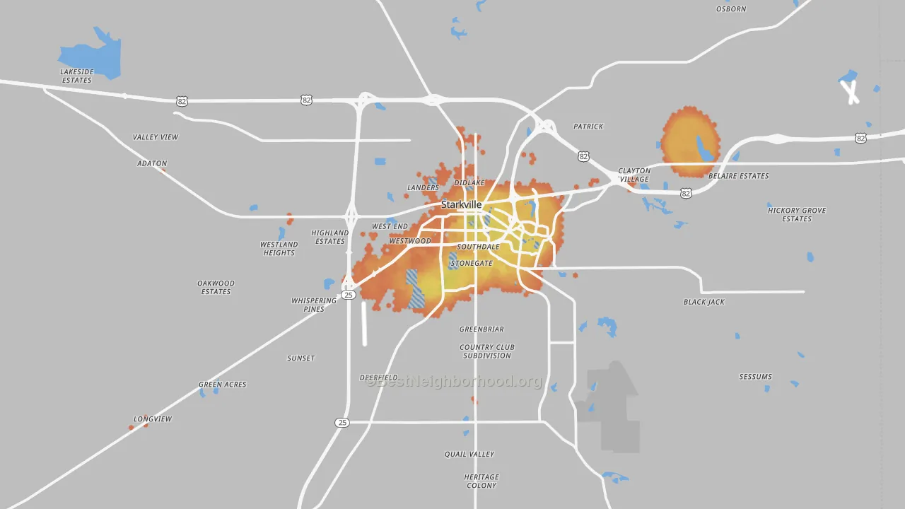 Bike Grade map of Starkville, MS