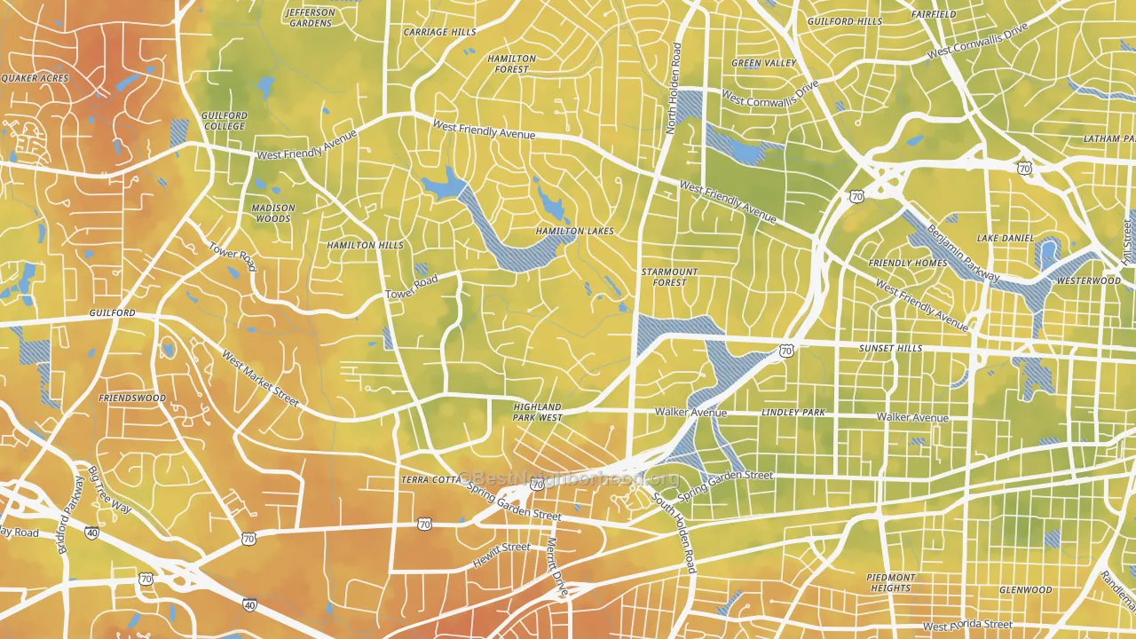 Bike Grade map of Starmount Forest, Greensboro, NC