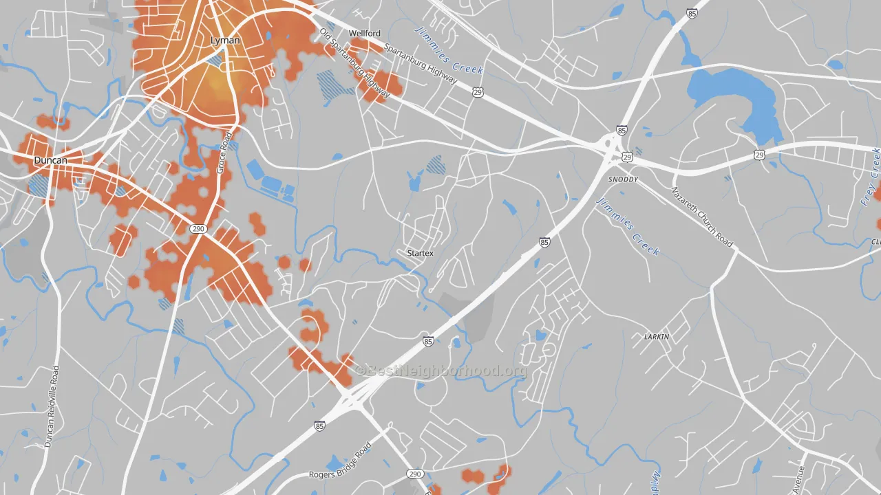 Bike Grade map of Startex, SC