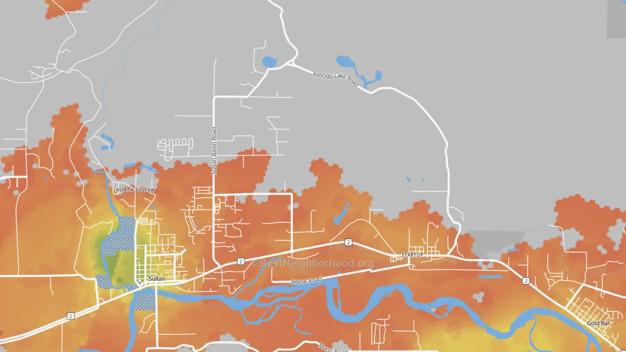 Bike Grade map of Startup, WA