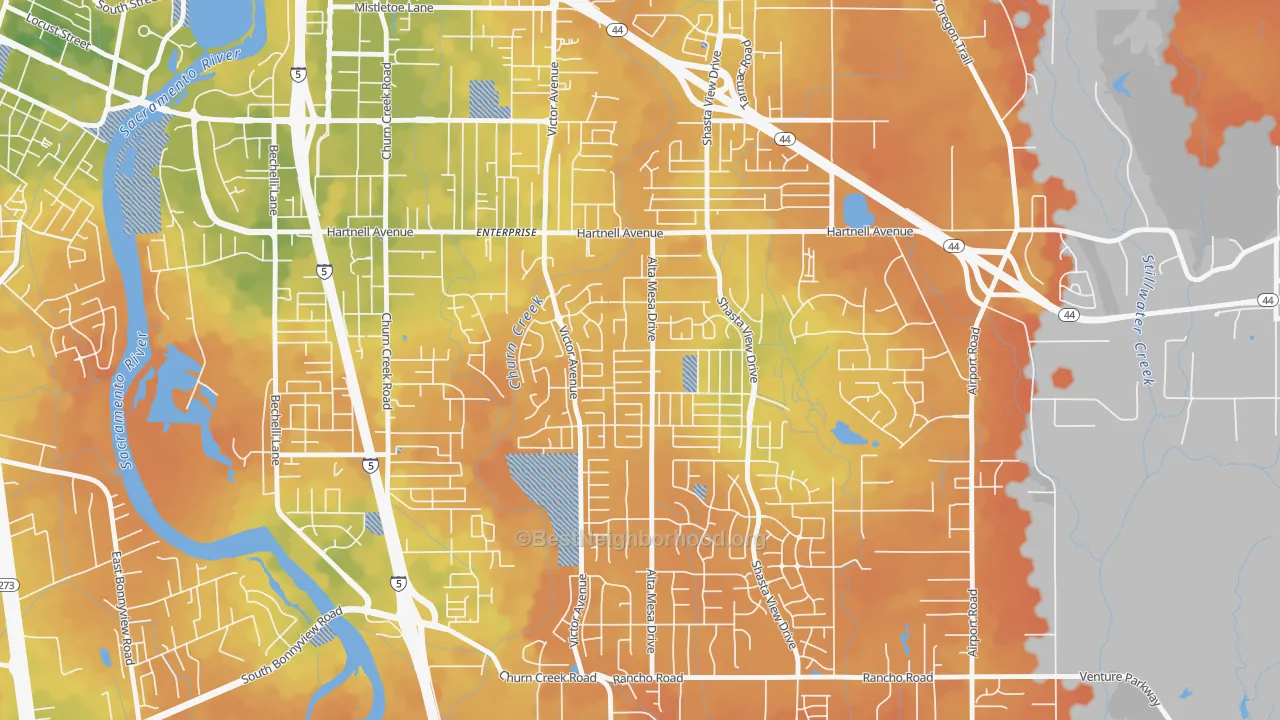 Bike Grade map of Starview, Redding, CA