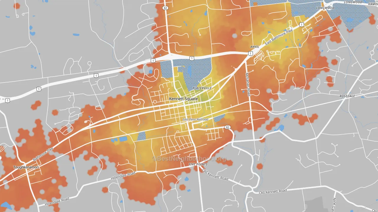 Bike Grade map of State and Cypress, Kennett Square, PA