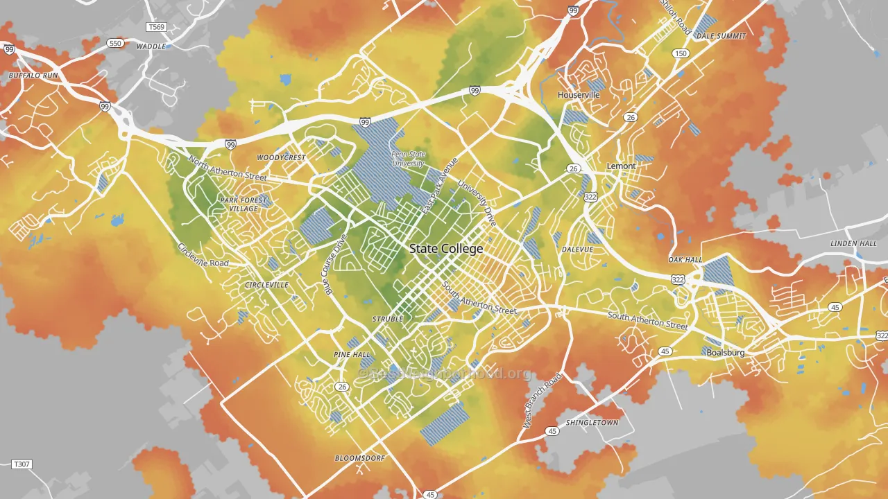 Bike Grade map of State College, PA
