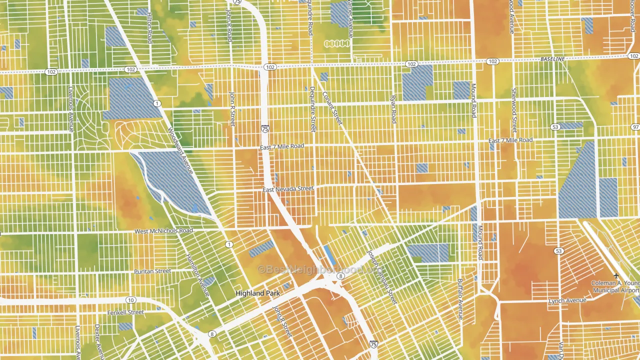 Bike Grade map of State Fair-Nolan, Highland Park, MI