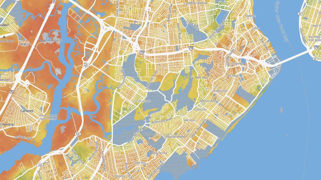 Bike Grade map of Staten Island, NY
