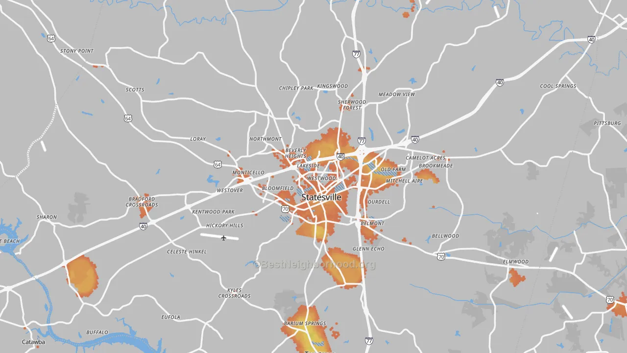 Bike Grade map of Statesville, NC