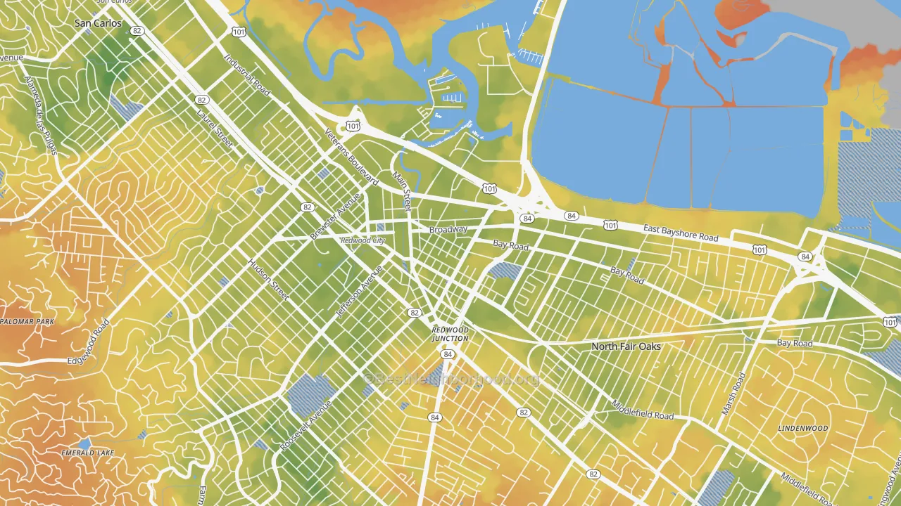 Bike Grade map of Staumbaugh Heller, Redwood City, CA