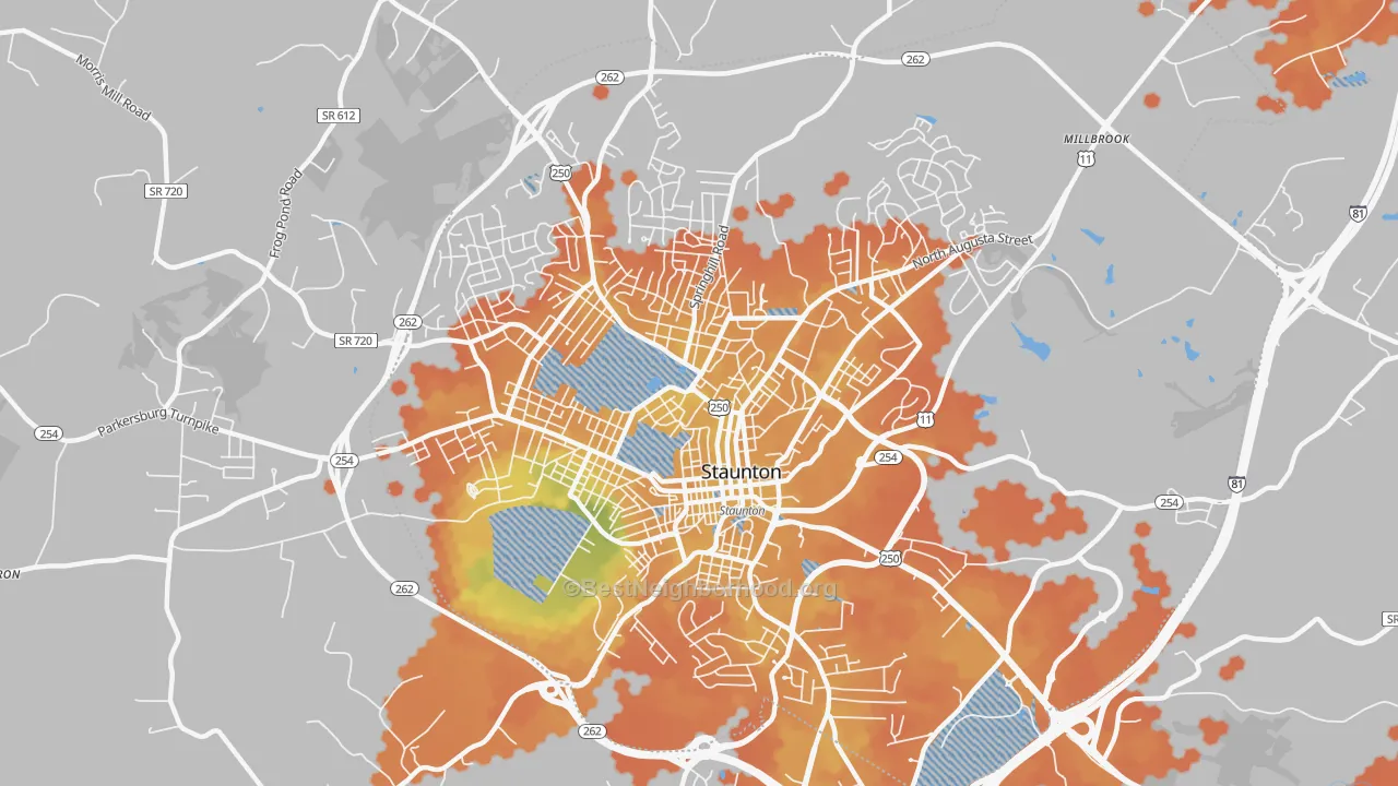 Bike Grade map of Staunton City, VA