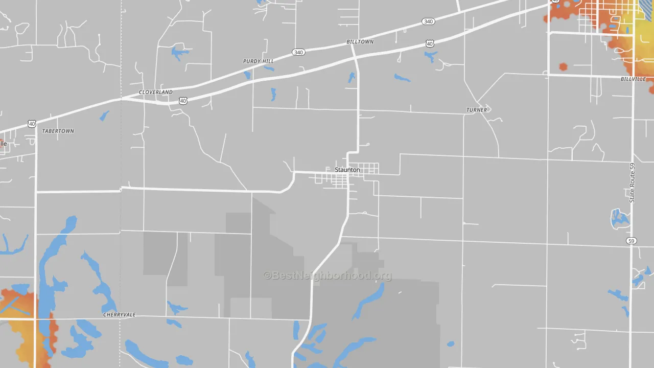 Bike Grade map of Staunton, IN